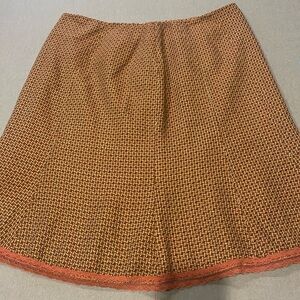 Brown tweed style women’s skirt zip on side /lace trim size 14